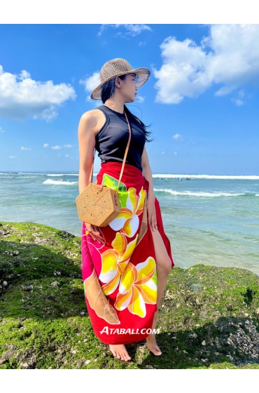 Hand Painted Floral Sarong in Red color